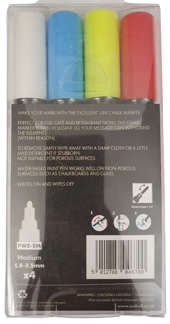 POSCA Paint Chalk Markers PWE-5M Pack of 4