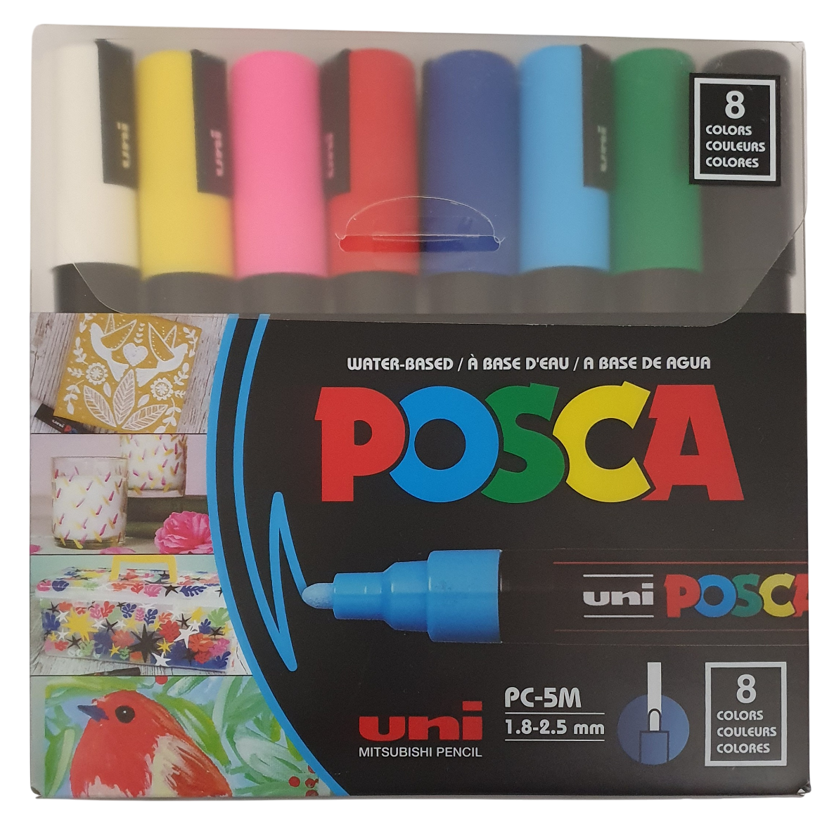 Posca PC-5M Marker Pens Starter Set 8 Pack - Ideal for Rock Painting, Canvas, Glass, Wood, Metal, Fabric, Colouring, Arts and Crafts