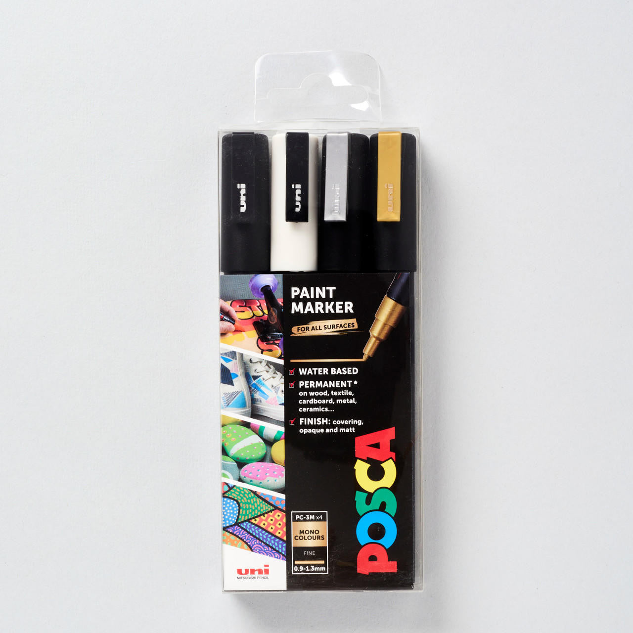 Posca Paint Markers PC-3M Gold/Silver /Black/White 4pk