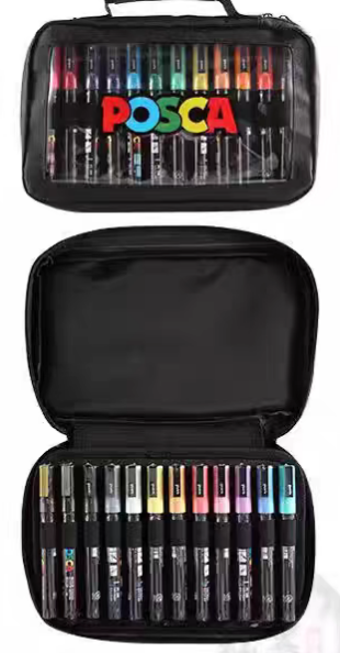 Posca - Standard PC-5M Acrylic Paint Marker Pens (12pc), Multisurface Water Based Markers Ideal for Rock Painting, Canvas, Glass, Wood, Metal, Fabric, Colouring, Arts and Crafts – in Zip Bag