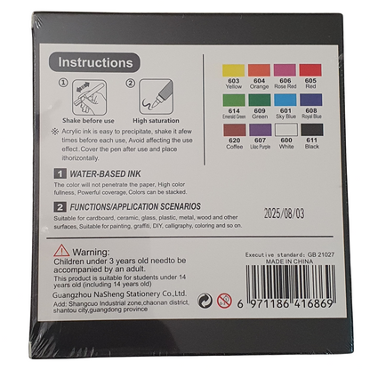 Acrylic Paint Brush Marker Pens (Guangna) 12 Colors Set, Ideal for Rock Painting, Canvas, Wood, Stone, Egg and DIY Crafts