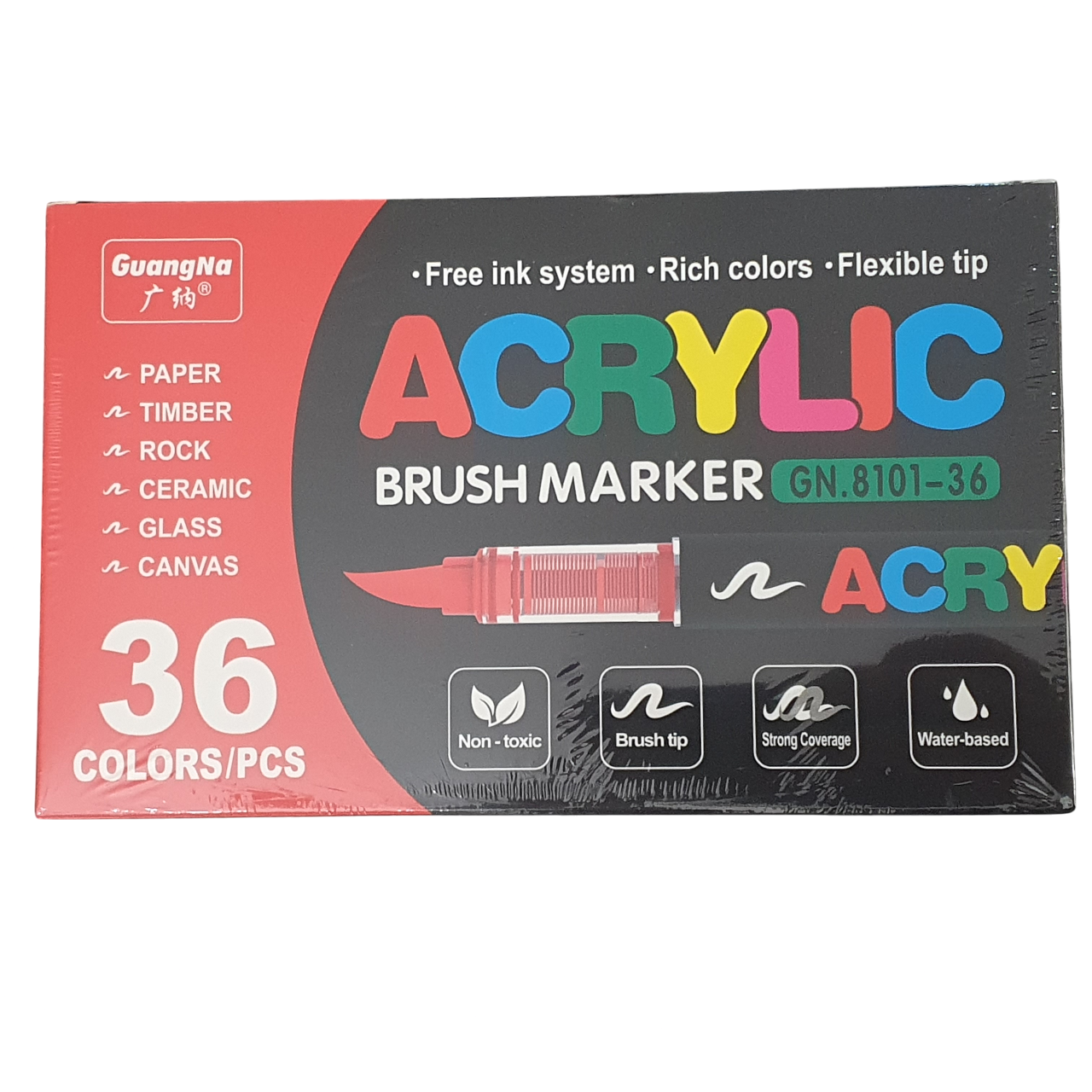 Acrylic Paint Brush Marker Pens (Guangna) 36 Colors Set, Ideal for Rock Painting, Canvas, Wood, Stone, Egg and DIY Crafts