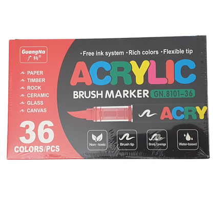 Acrylic Paint Brush Marker Pens (Guangna) 36 Colors Set, Ideal for Rock Painting, Canvas, Wood, Stone, Egg and DIY Crafts