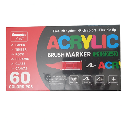 Acrylic Paint Brush Marker Pens (Guangna) 60 Colors Set, Ideal for Rock Painting, Canvas, Wood, Stone, Egg and DIY Crafts