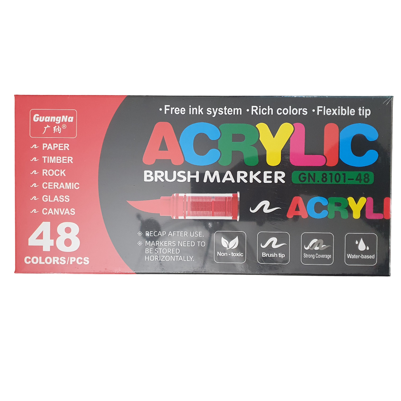 Acrylic Paint Brush Marker Pens (Guangna) 48 Colors Set, Ideal for Rock Painting, Canvas, Wood, Stone, Egg and DIY Crafts
