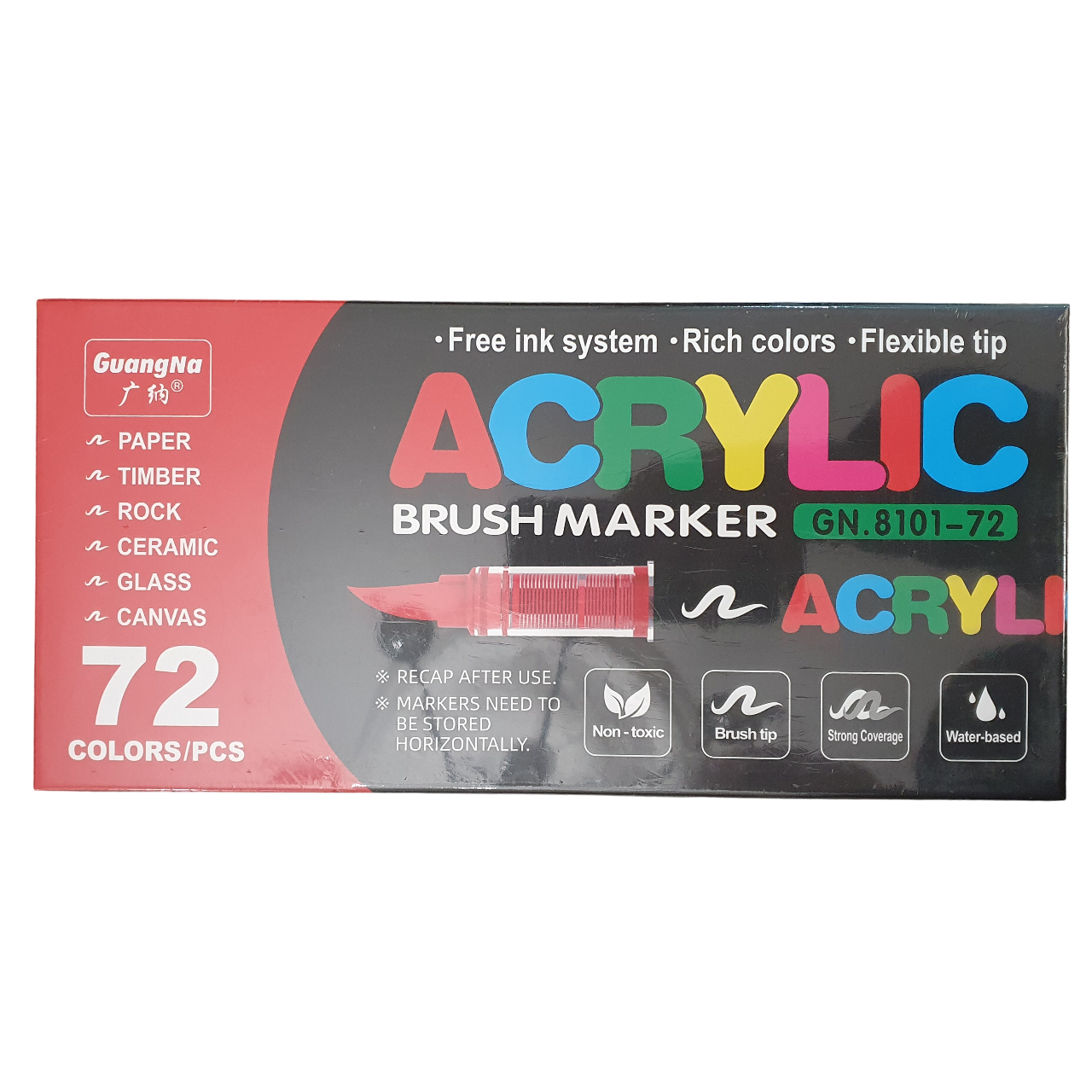 Acrylic Paint Brush Marker Pens (Guangna) 72 Colors Set, Ideal for Rock Painting, Canvas, Wood, Stone, Egg and DIY Crafts