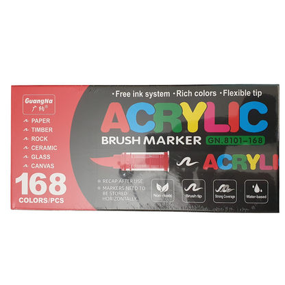 Acrylic Paint Brush Marker Pens (Guangna) 168 Colors Set, Ideal for Rock Painting, Canvas, Wood, Stone, Egg and DIY Crafts