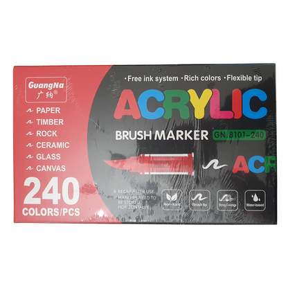 Acrylic Paint Brush Marker Pens (Guangna) 240 Colors Set, Ideal for Rock Painting, Canvas, Wood, Stone, Egg and DIY Crafts