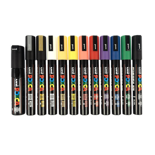 Posca - Standard PC-5M Acrylic Paint Marker Pens (12pc), Multisurface Water Based Markers Ideal for Rock Painting, Canvas, Glass, Wood, Metal, Fabric, Colouring, Arts and Crafts – in Zip Bag