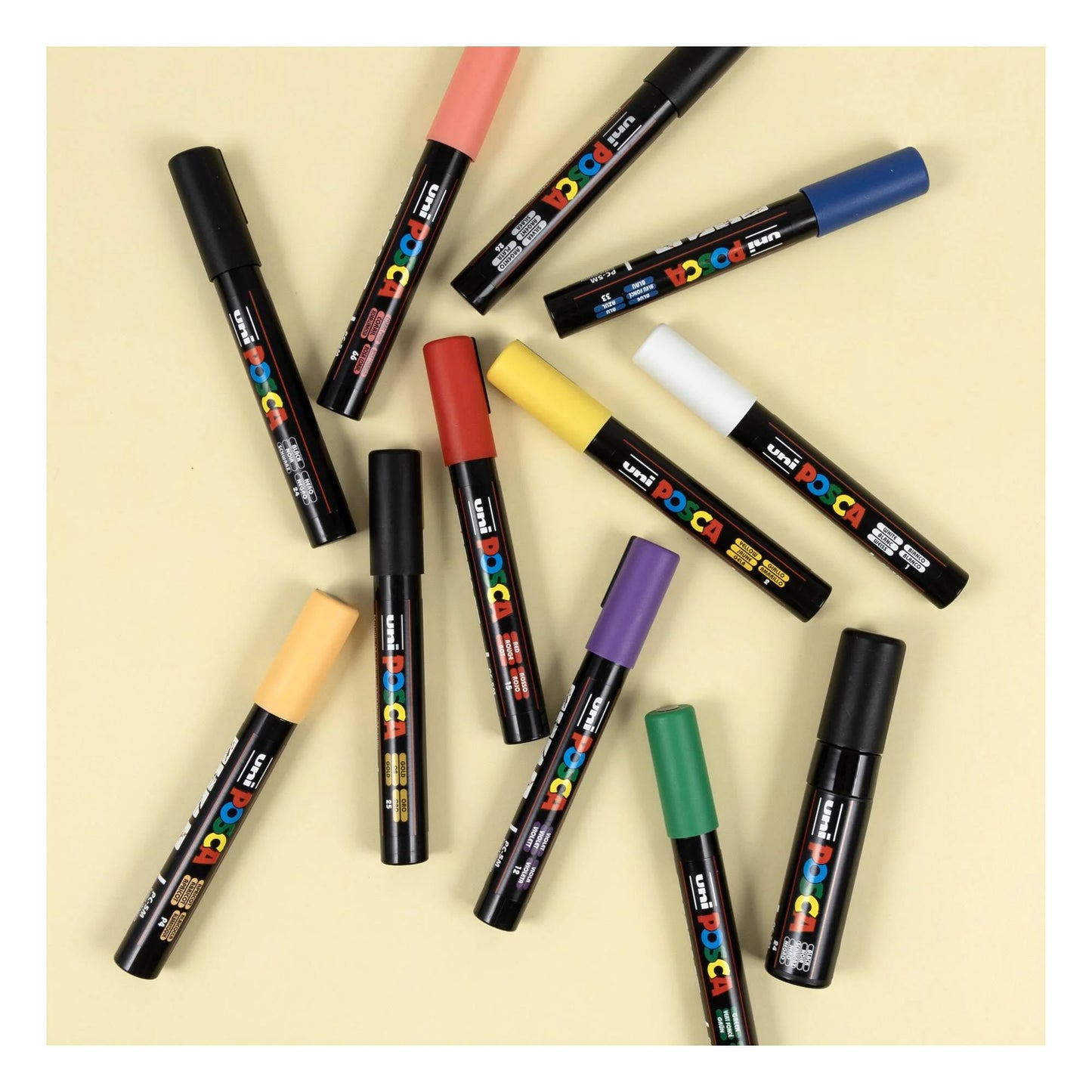 Posca - Standard PC-5M Acrylic Paint Marker Pens (12pc), Multisurface Water Based Markers Ideal for Rock Painting, Canvas, Glass, Wood, Metal, Fabric, Colouring, Arts and Crafts – in Zip Bag
