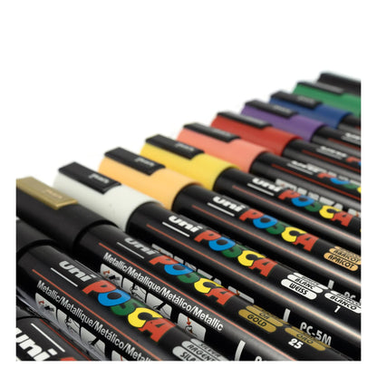 Posca - Standard PC-5M Acrylic Paint Marker Pens (12pc), Multisurface Water Based Markers Ideal for Rock Painting, Canvas, Glass, Wood, Metal, Fabric, Colouring, Arts and Crafts – in Zip Bag