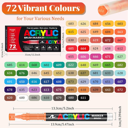 Acrylic Paint Brush Marker Pens (Guangna) 72 Colors Set, Ideal for Rock Painting, Canvas, Wood, Stone, Egg and DIY Crafts