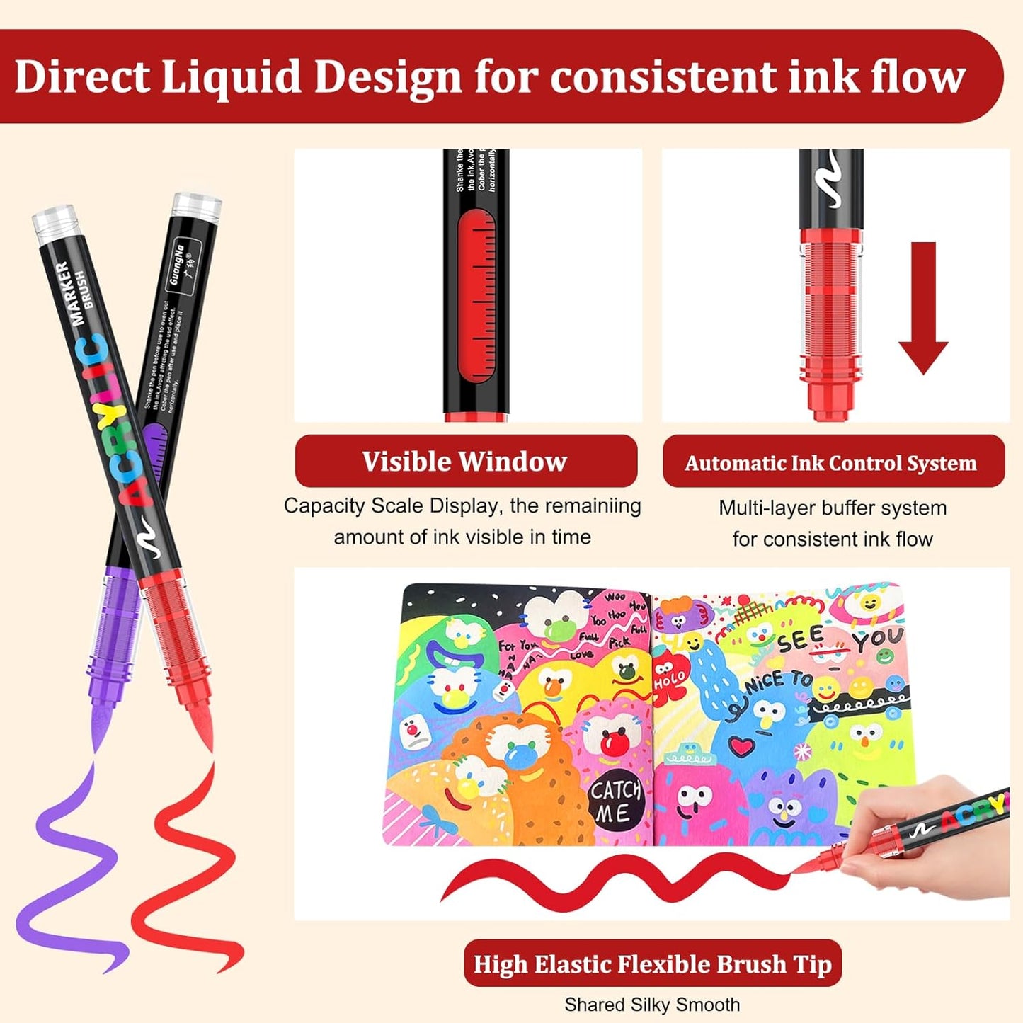 Acrylic Paint Brush Marker Pens (Guangna) 240 Colors Set, Ideal for Rock Painting, Canvas, Wood, Stone, Egg and DIY Crafts