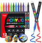 Acrylic Paint Brush Marker Pens (Guangna) 12 Colors Set, Ideal for Rock Painting, Canvas, Wood, Stone, Egg and DIY Crafts