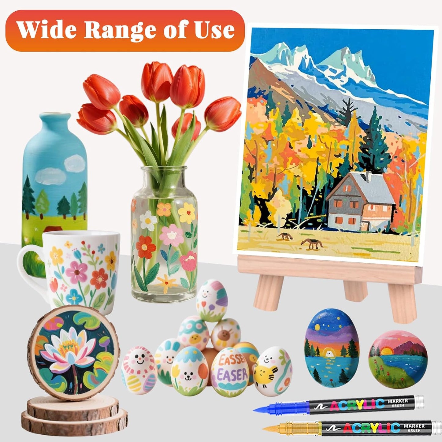 Acrylic Paint Brush Marker Pens (Guangna) 12 Colors Set, Ideal for Rock Painting, Canvas, Wood, Stone, Egg and DIY Crafts