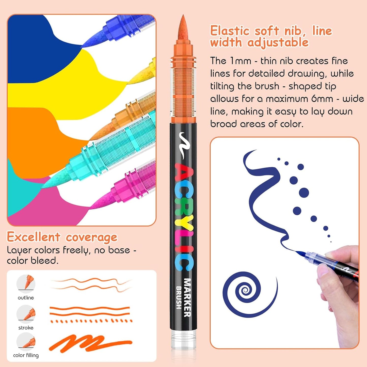 Acrylic Paint Brush Marker Pens (Guangna) 168 Colors Set, Ideal for Rock Painting, Canvas, Wood, Stone, Egg and DIY Crafts