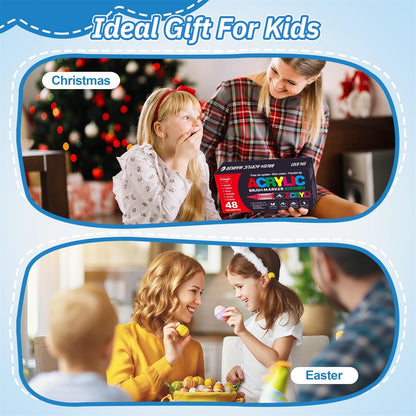 Acrylic Paint Brush Marker Pens (Guangna) 48 Colors Set, Ideal for Rock Painting, Canvas, Wood, Stone, Egg and DIY Crafts