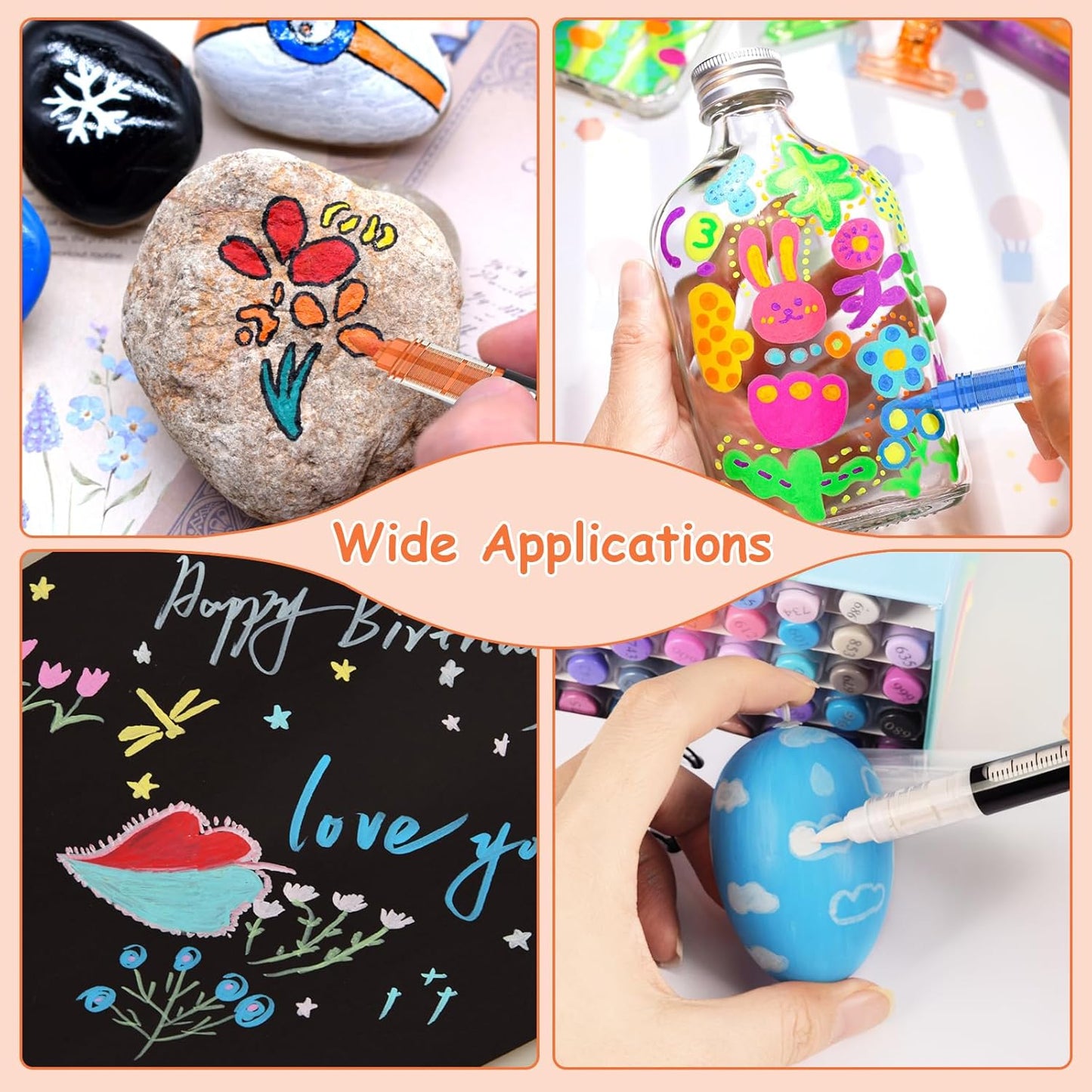 Acrylic Paint Brush Marker Pens (Guangna) 72 Colors Set, Ideal for Rock Painting, Canvas, Wood, Stone, Egg and DIY Crafts