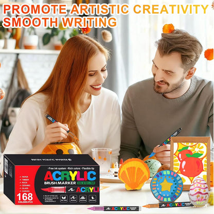 Acrylic Paint Brush Marker Pens (Guangna) 168 Colors Set, Ideal for Rock Painting, Canvas, Wood, Stone, Egg and DIY Crafts