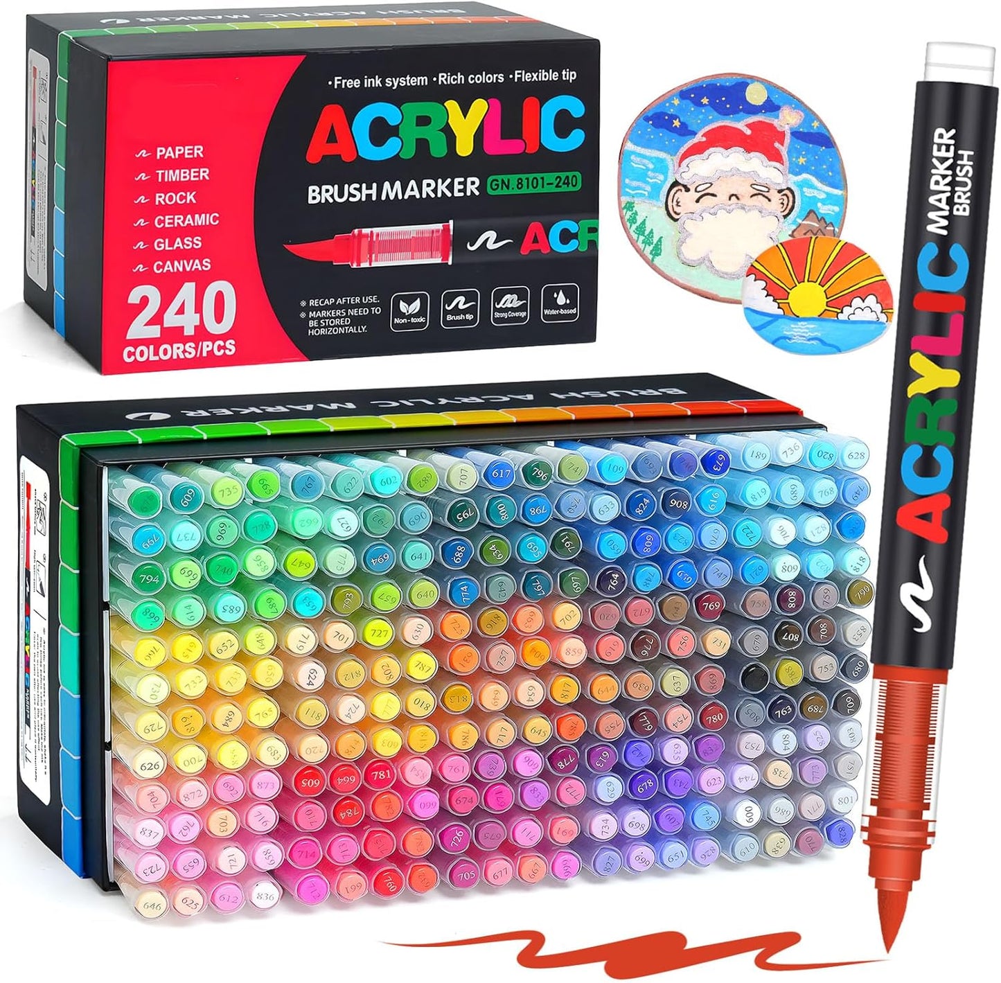 Acrylic Paint Brush Marker Pens (Guangna) 240 Colors Set, Ideal for Rock Painting, Canvas, Wood, Stone, Egg and DIY Crafts