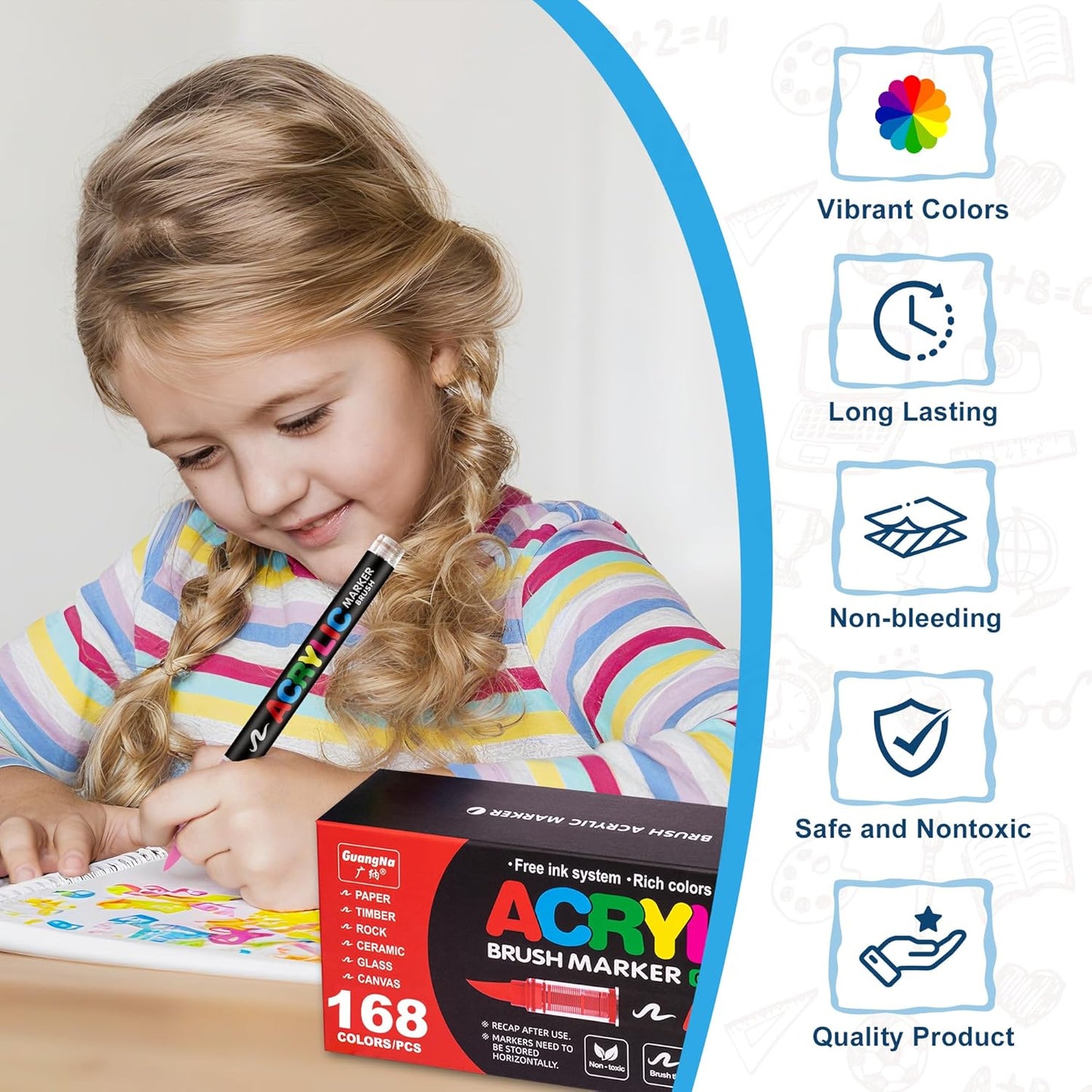 Acrylic Paint Brush Marker Pens (Guangna) 168 Colors Set, Ideal for Rock Painting, Canvas, Wood, Stone, Egg and DIY Crafts