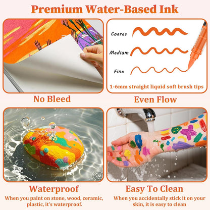 Acrylic Paint Brush Marker Pens (Guangna) 12 Colors Set, Ideal for Rock Painting, Canvas, Wood, Stone, Egg and DIY Crafts