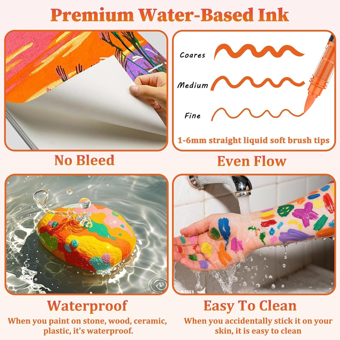 Acrylic Paint Brush Marker Pens (Guangna) 60 Colors Set, Ideal for Rock Painting, Canvas, Wood, Stone, Egg and DIY Crafts