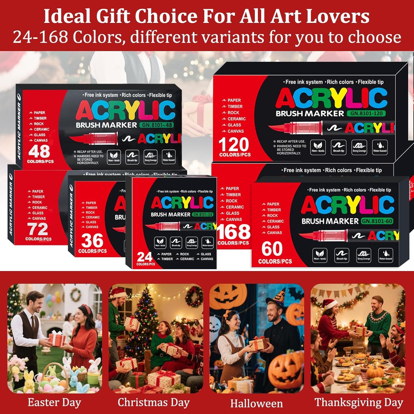 Acrylic Paint Brush Marker Pens (Guangna) 168 Colors Set, Ideal for Rock Painting, Canvas, Wood, Stone, Egg and DIY Crafts