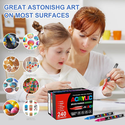 Acrylic Paint Brush Marker Pens (Guangna) 240 Colors Set, Ideal for Rock Painting, Canvas, Wood, Stone, Egg and DIY Crafts