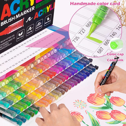 Acrylic Paint Brush Marker Pens (Guangna) 12 Colors Set, Ideal for Rock Painting, Canvas, Wood, Stone, Egg and DIY Crafts