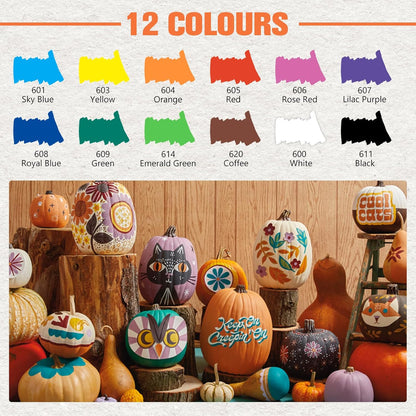 Acrylic Paint Brush Marker Pens (Guangna) 12 Colors Set, Ideal for Rock Painting, Canvas, Wood, Stone, Egg and DIY Crafts