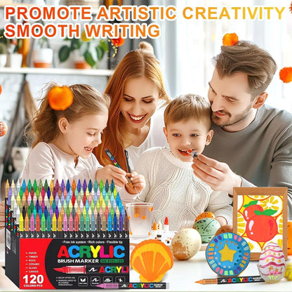 Acrylic Paint Brush Marker Pens (Guangna) 120 Colors Set, Ideal for Rock Painting, Canvas, Wood, Stone, Egg and DIY Crafts