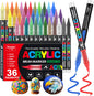 Acrylic Paint Brush Marker Pens (Guangna) 36 Colors Set, Ideal for Rock Painting, Canvas, Wood, Stone, Egg and DIY Crafts