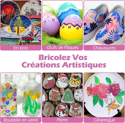 Acrylic Paint Brush Marker Pens (Guangna) 12 Colors Set, Ideal for Rock Painting, Canvas, Wood, Stone, Egg and DIY Crafts