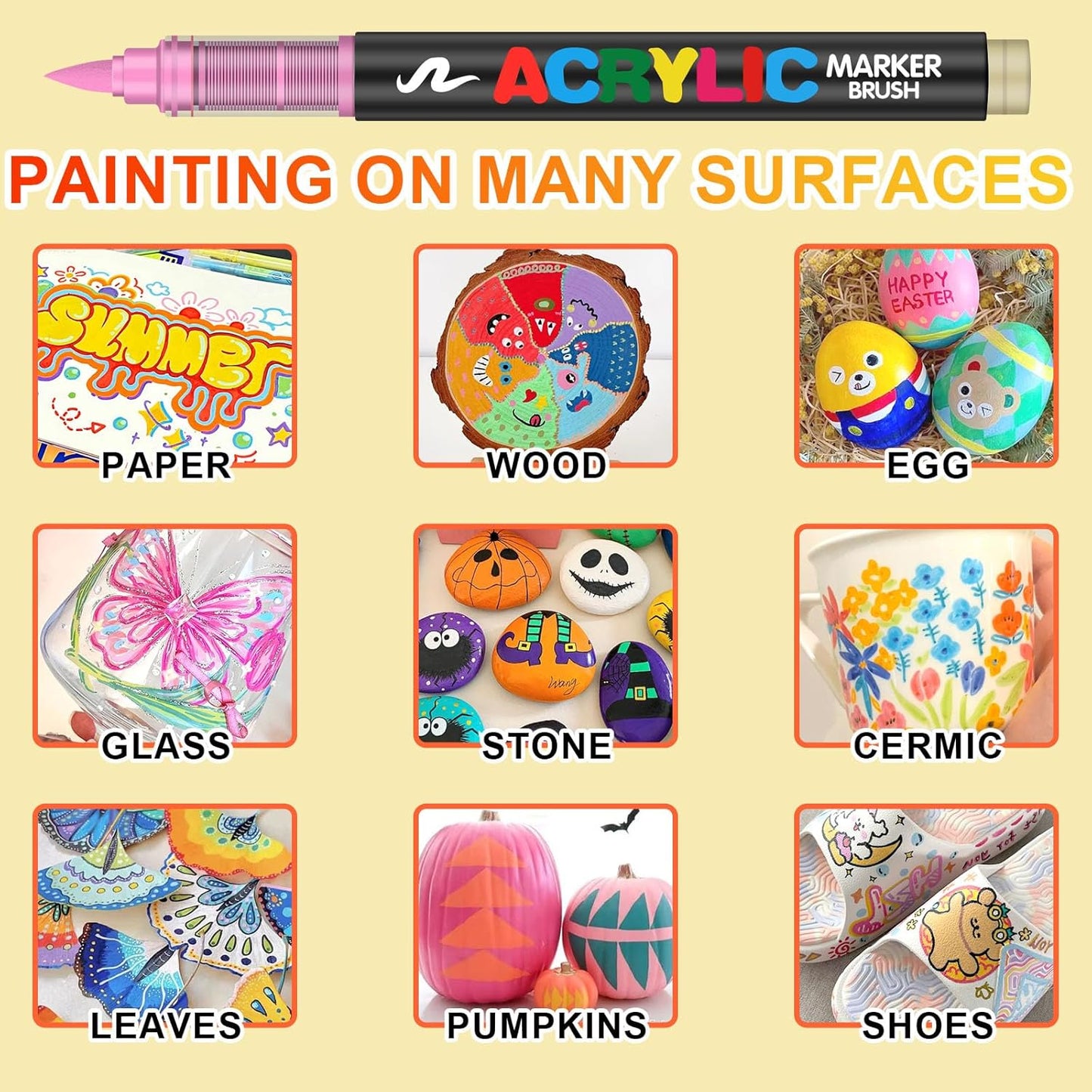 Acrylic Paint Brush Marker Pens (Guangna) 72 Colors Set, Ideal for Rock Painting, Canvas, Wood, Stone, Egg and DIY Crafts