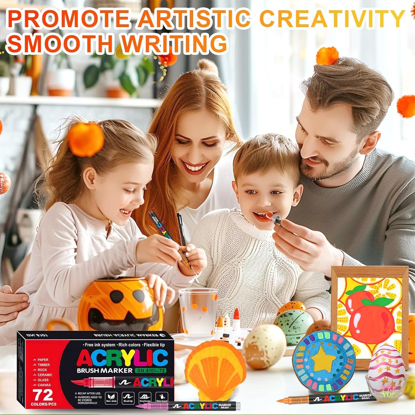 Acrylic Paint Brush Marker Pens (Guangna) 72 Colors Set, Ideal for Rock Painting, Canvas, Wood, Stone, Egg and DIY Crafts