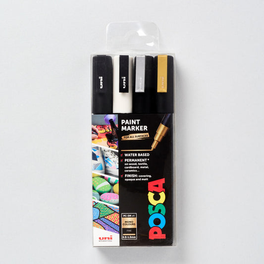 Posca Paint Markers PC-3M Gold/Silver /Black/White 4pk